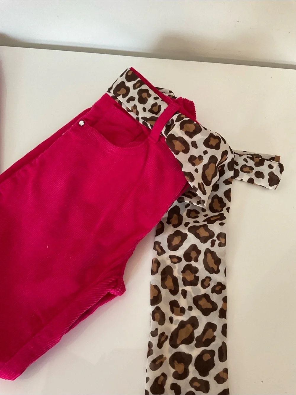 Gymboree Fuschia Pink Corduroy Girl Pants with Leopard Tie Waist Size 8
